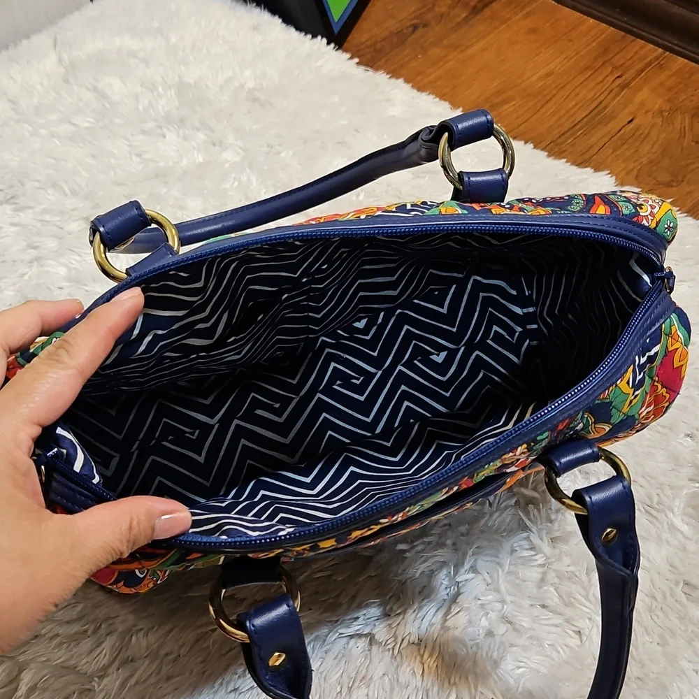 Vera Bradley Boho Paisley Satchel Handbag Leather Trim‎ Gold Accents Top Handle